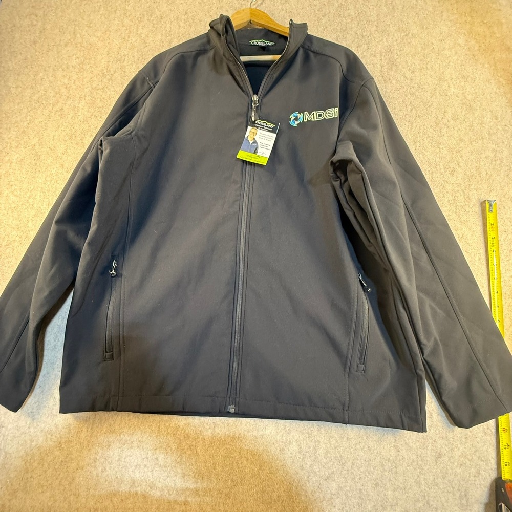 Crossland Mens XL Black Softshell Full Zip Fleece Lined Jacket MDSI Logo NWT
